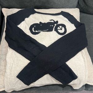 Lucky Brand Black and Cream Motorcycle Crewneck Sweater